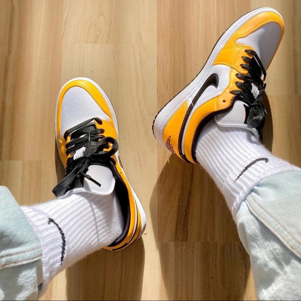 Size 8.5 (Womens) Air Jordan 1 Low in “Laser Orange” (yellow, black, white)